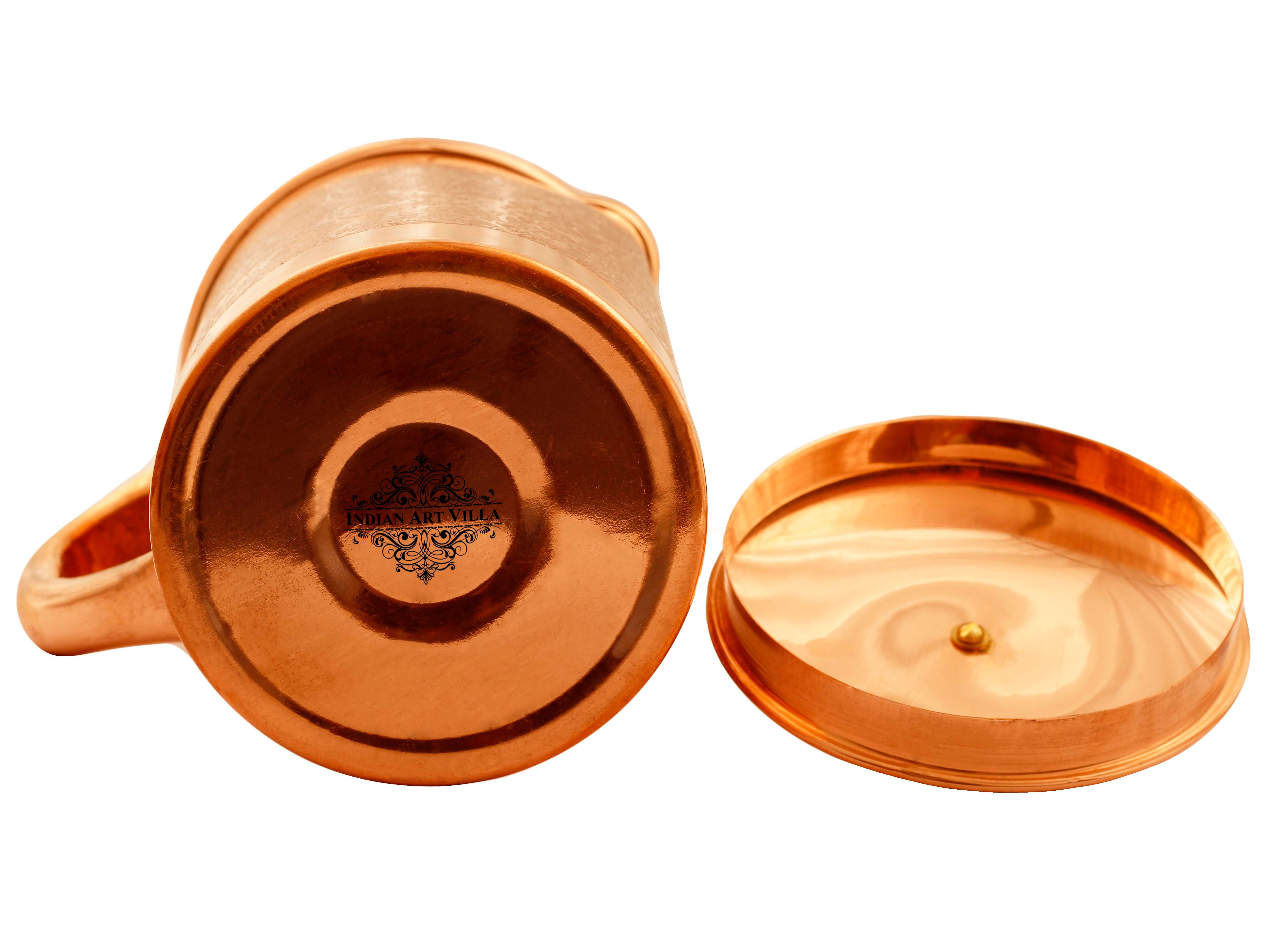 Pure copper embossed jug with brass knob on lid half embossed, 2000 ML